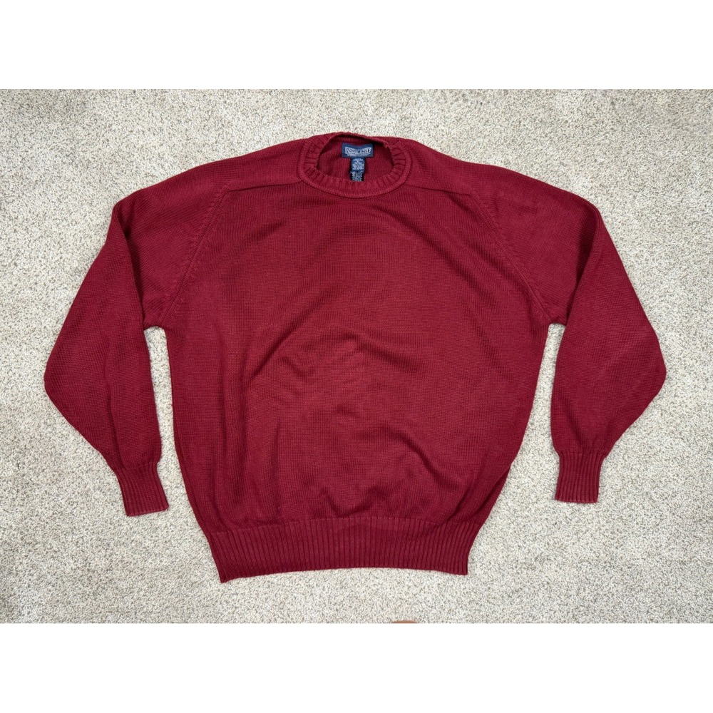 Lands End Sweater Drifter XL Burgundy Red Vintage 100% Cotton Shaker Knit USA